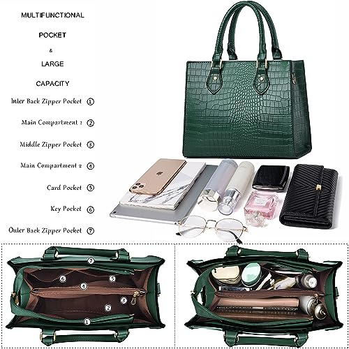 CHICAROUSAL Crossbody Purses and Handbags for Women PU Leather Tote Top Handle Satchel Shoulder Bags (DK Green Stw) - Image 5