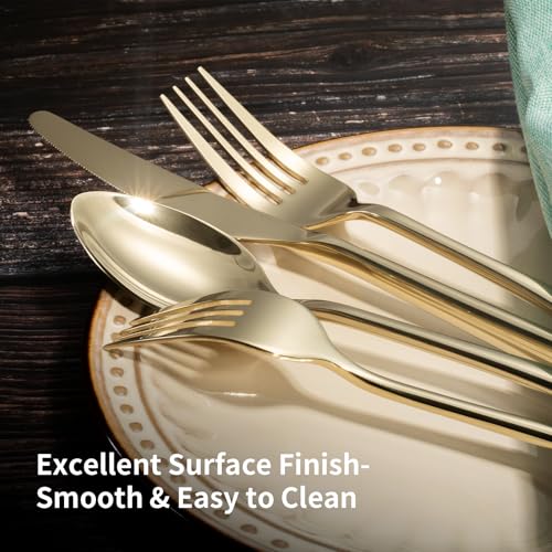 Alata Bailey Champagne Gold 20Piece Forged Stainless Steel Flatware Set Cutlery Set Service for 4 Silver Finish Dishwasher Safe - Image 3