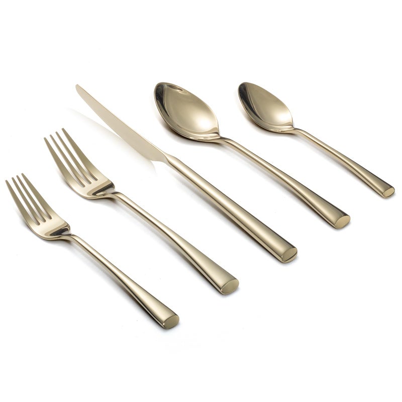 Alata Bailey Champagne Gold 20Piece Forged Stainless Steel Flatware Set Cutlery Set Service for 4 Silver Finish Dishwasher Safe - Image 2