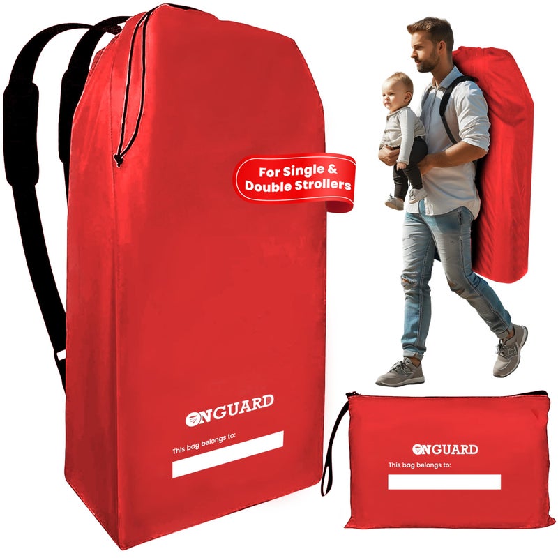 ONGUARD Waterproof Single and Double Stroller Bag for Airplane - Travel Stroller Cover for Air Travel and Storage - Gate Check Bag Backpack- Baby Airplane Essentials - Red - Image 1