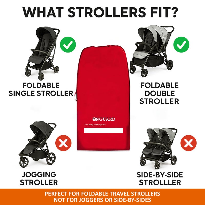 ONGUARD Waterproof Single and Double Stroller Bag for Airplane - Travel Stroller Cover for Air Travel and Storage - Gate Check Bag Backpack- Baby Airplane Essentials - Red - Image 5