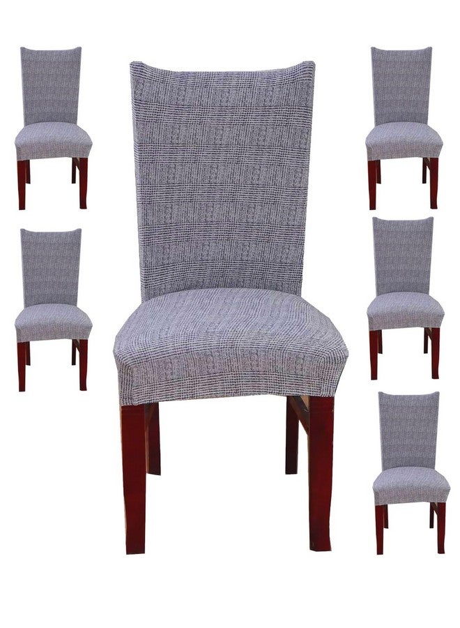 Styleys أغطية كراسي طعام مرنة مطبوعة بخطوط من مزيج البوليستر القابل للغسل لحماية الكراسي في المنزل والمطبخ والحفلات والمطاعم SLMC121 (خطوط زرقاء رمادية - عبوة من 6) - Image 1