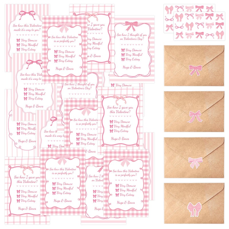 A1diee Valentines Day Office Cards Bulk- 30 Sets Pink Watercolor Coquette Bow Blank Greeting Cardstocks with Envelopes Stickers, Valentine's Day Party Favors Gifts for Coworkers Group Anniversary - Image 1