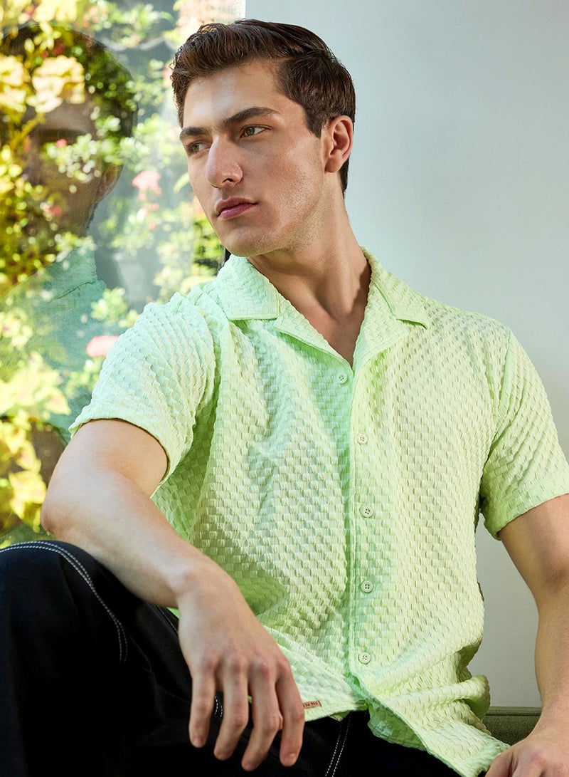 Campus Sutra Men's Lime Green Self-Design Box Shirt - Image 1