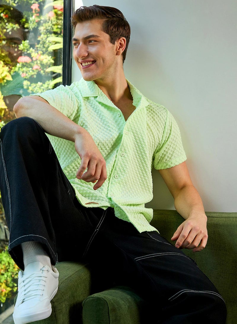 Campus Sutra Men's Lime Green Self-Design Box Shirt - Image 3