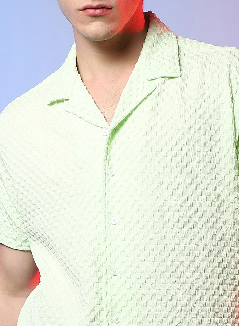 Campus Sutra Men's Lime Green Self-Design Box Shirt