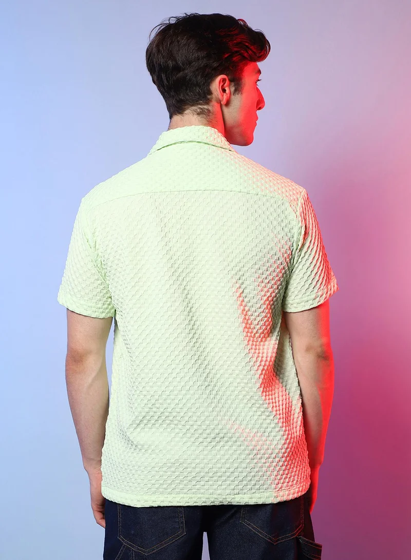 Campus Sutra Men's Lime Green Self-Design Box Shirt