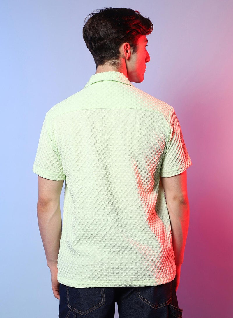 Campus Sutra Men's Lime Green Self-Design Box Shirt - Image 5