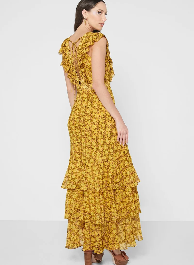 Ted Baker Printed Ruffle Detail Dress
