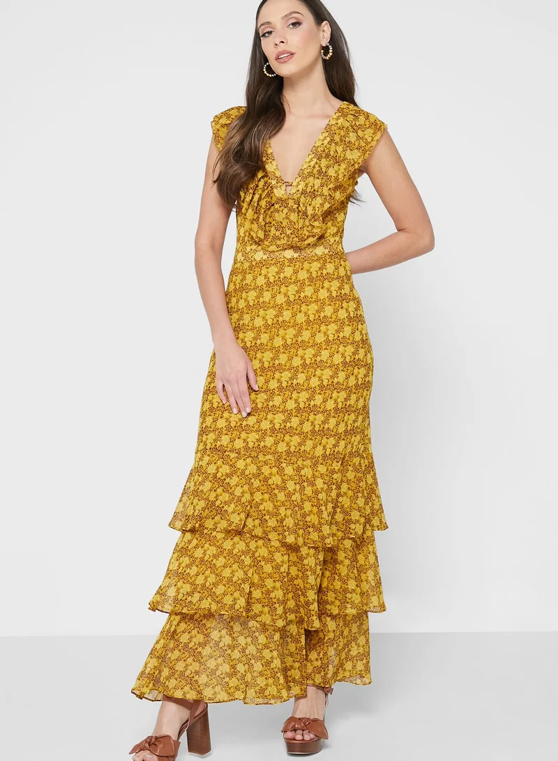 Ted Baker Printed Ruffle Detail Dress