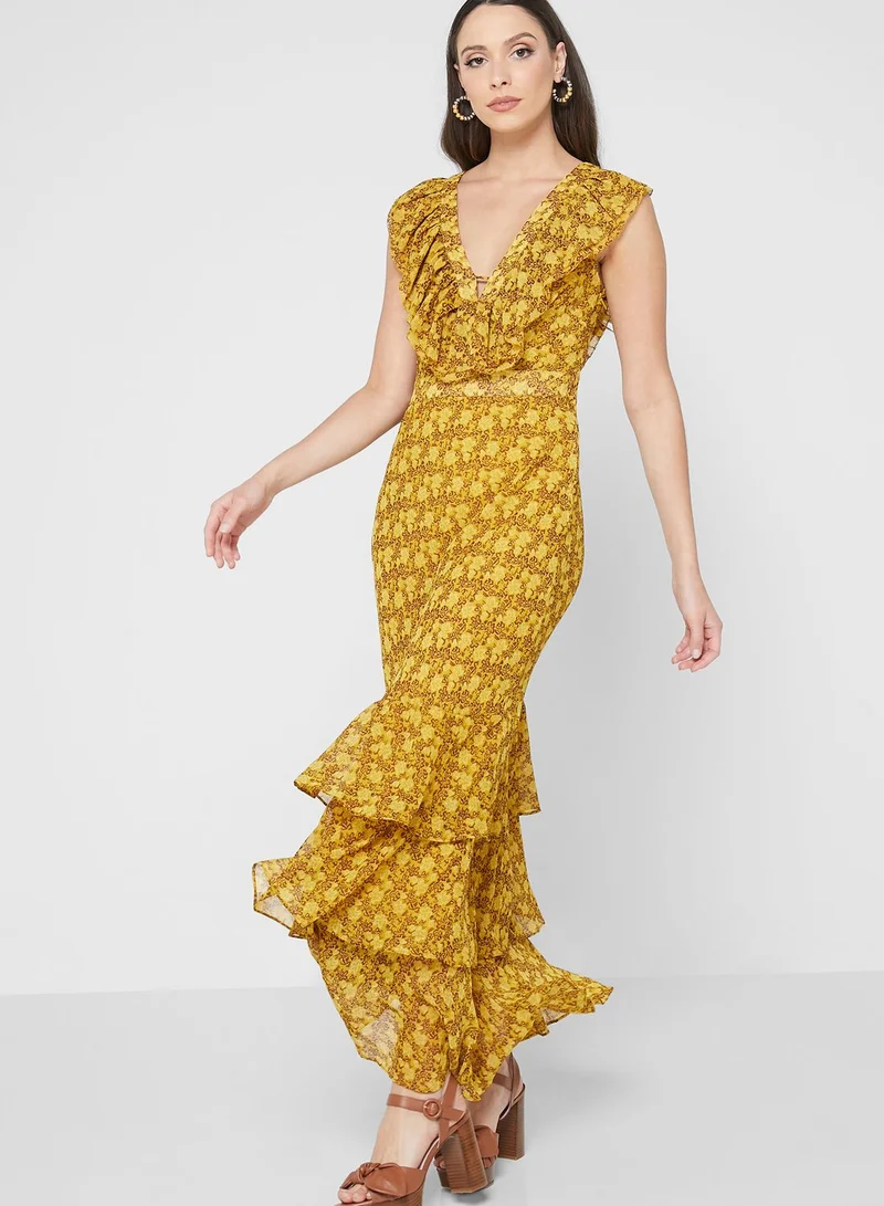 Ted Baker Printed Ruffle Detail Dress