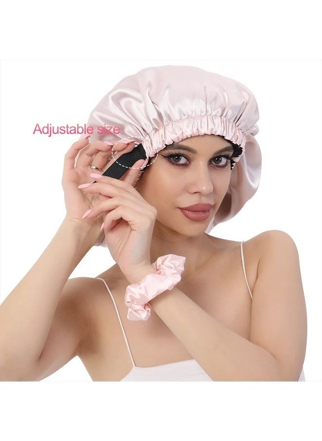 CENTSTAR - Reversible Silk Satin Bonnet for Sleeping, Large Adjustable Silk Satin Hair wrap Hair Cap for Women Curly Hair (Pink) - Image 1