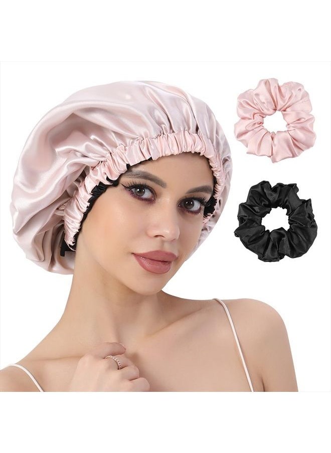 CENTSTAR - Reversible Silk Satin Bonnet for Sleeping, Large Adjustable Silk Satin Hair wrap Hair Cap for Women Curly Hair (Pink) - Image 1
