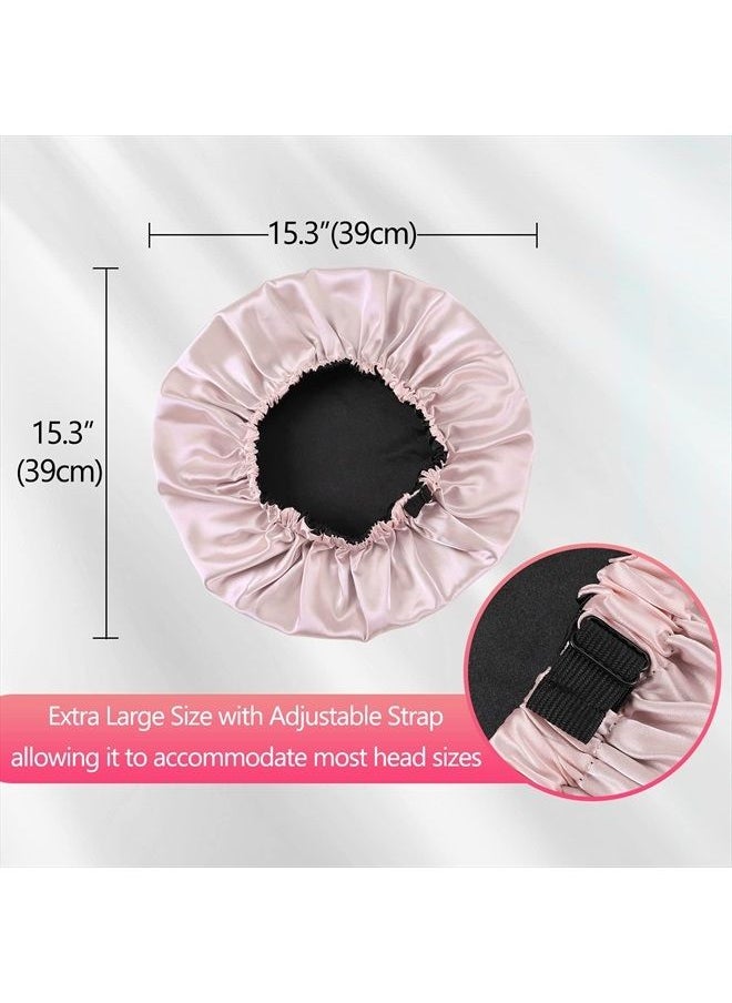 CENTSTAR - Reversible Silk Satin Bonnet for Sleeping, Large Adjustable Silk Satin Hair wrap Hair Cap for Women Curly Hair (Pink) - Image 1