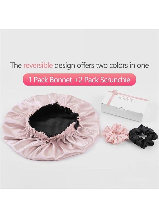CENTSTAR - Reversible Silk Satin Bonnet for Sleeping, Large Adjustable Silk Satin Hair wrap Hair Cap for Women Curly Hair (Pink) - Image 1