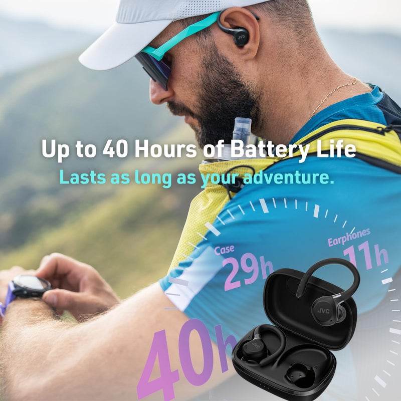 JVC Fitness Series True Wireless Sport Earbuds with Adjustable Hooks, Active Noise Cancelling, Ambient Sound Mode, IP57 Waterproof, 40hr Long Battery Life, App EQ, Low Latency, Mic HAEC75TB Black - Image 2