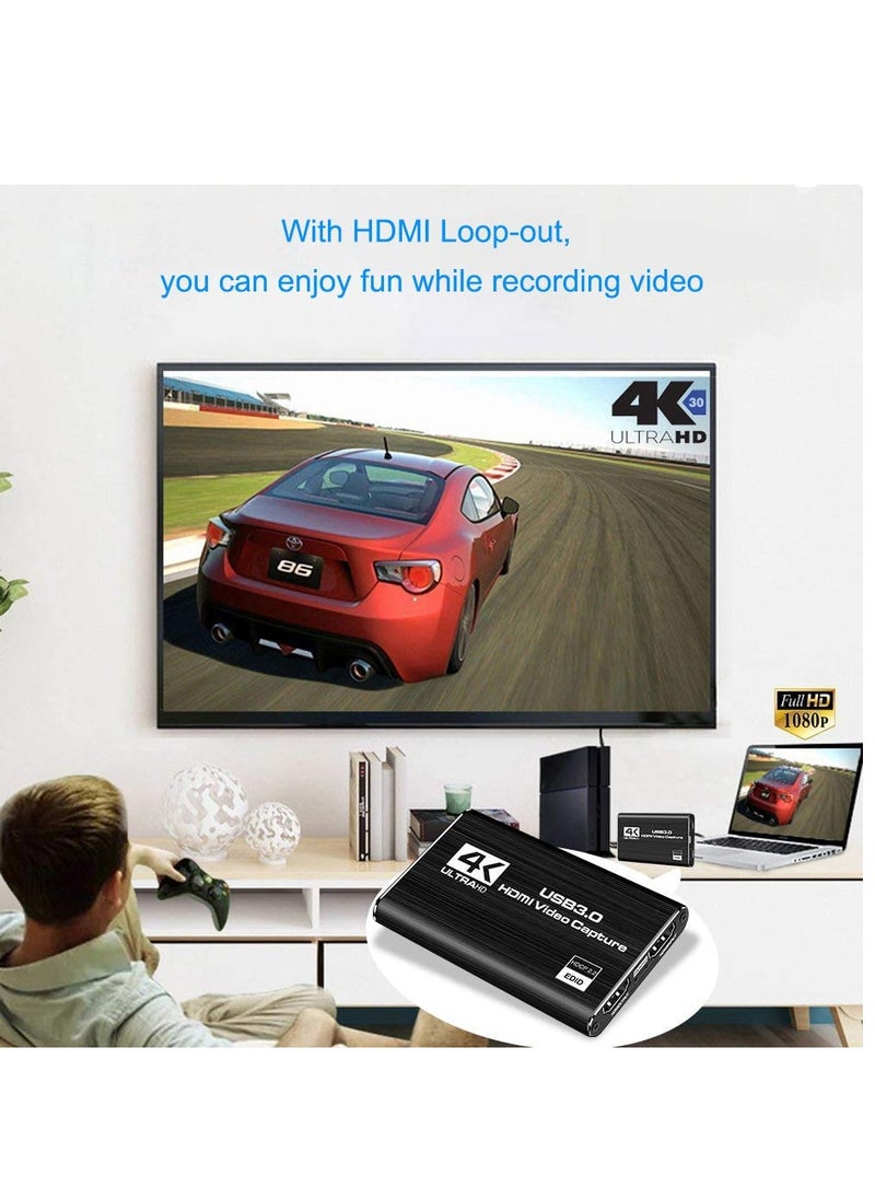 KASTWAVE Audio Video Capture Card, HDMI USB3.0 4K 1080P 60fps Reliable Portable Video Converter for Game Streaming Live Broadcasts Video Recording Black  - Image 5