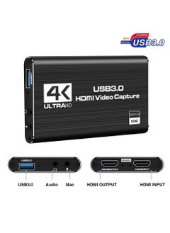 KASTWAVE بطاقة التقاط الصوت والفيديو، HDMI USB3.0 4K 1080P 60fps محول فيديو محمول موثوق به لبث الألعاب والبث المباشر وتسجيل الفيديو، أسود  - Image 2