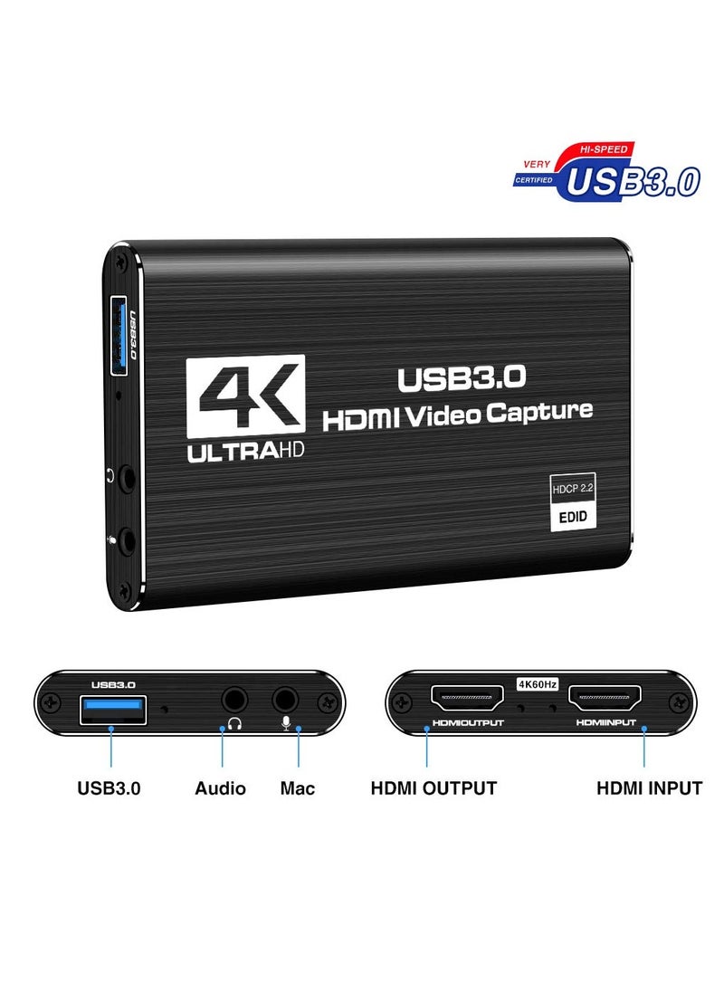 KASTWAVE Audio Video Capture Card, HDMI USB3.0 4K 1080P 60fps Reliable Portable Video Converter for Game Streaming Live Broadcasts Video Recording Black  - Image 2