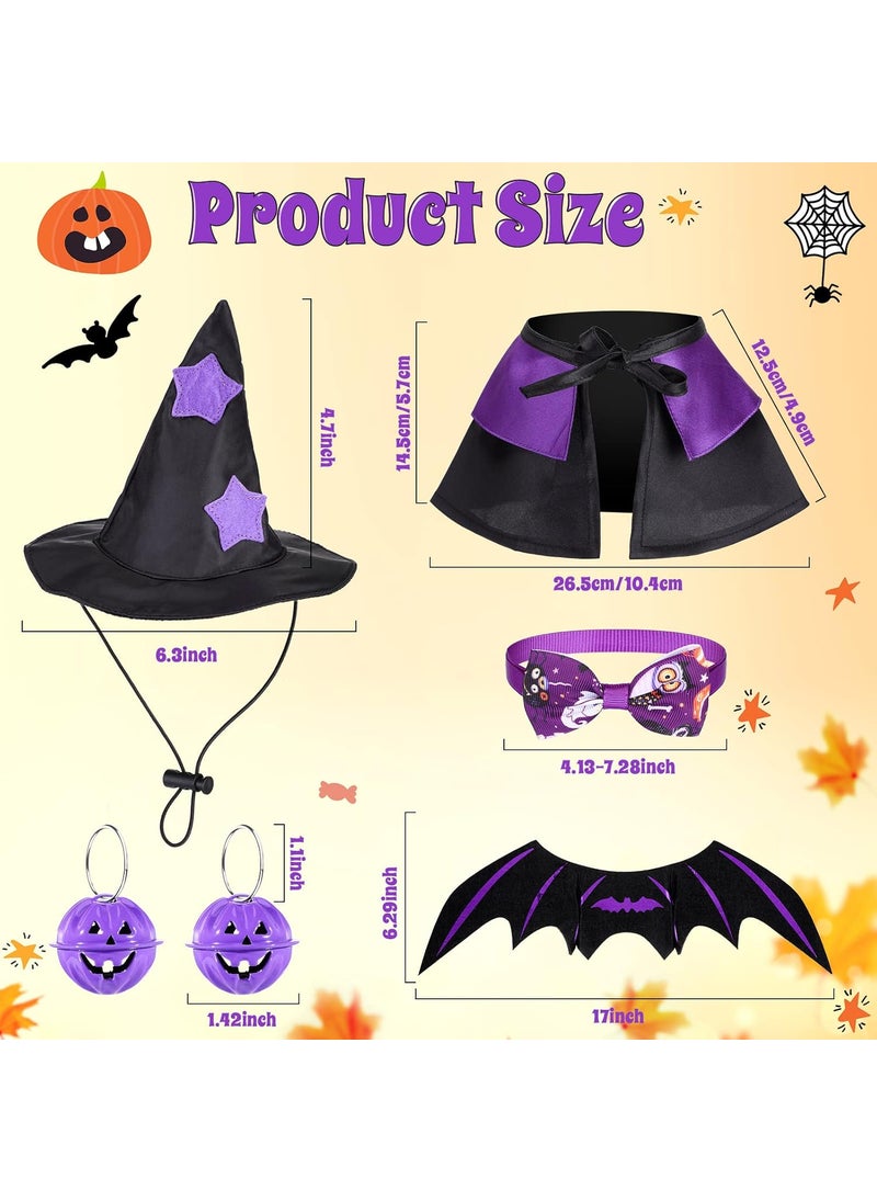 Reginary 6 Pcs Cat Halloween Costumes Set Funny Wizard Cat Clothes Cloak Wings Halloween Adjustable Cat Hats Bow Ties Neckties Halloween Ornament Bells  - Image 2