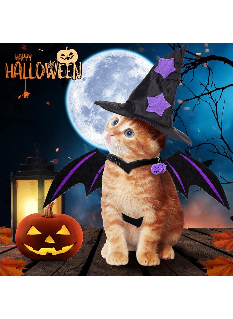 Reginary 6 Pcs Cat Halloween Costumes Set Funny Wizard Cat Clothes Cloak Wings Halloween Adjustable Cat Hats Bow Ties Neckties Halloween Ornament Bells  - Image 5