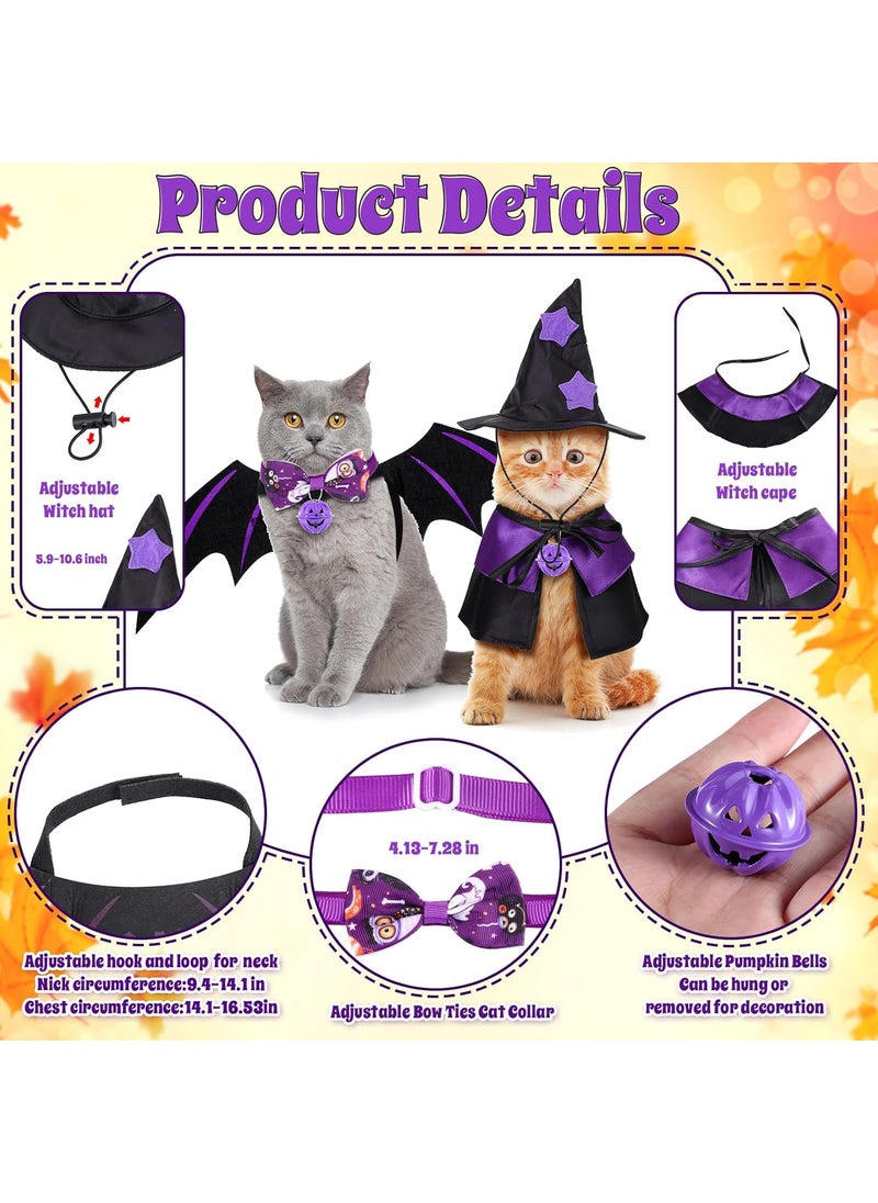 Reginary 6 Pcs Cat Halloween Costumes Set Funny Wizard Cat Clothes Cloak Wings Halloween Adjustable Cat Hats Bow Ties Neckties Halloween Ornament Bells  - Image 3