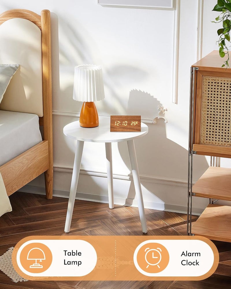 Apicizon طاولات جانبية دائرية صغيرة من أبيسيزون لغرفة النوم، طاولة سرير بيضاء لغرفة المعيشة، طاولة قهوة بأرجل خشب بيضاء، 16.5 × 20.5 بوصة - Image 4