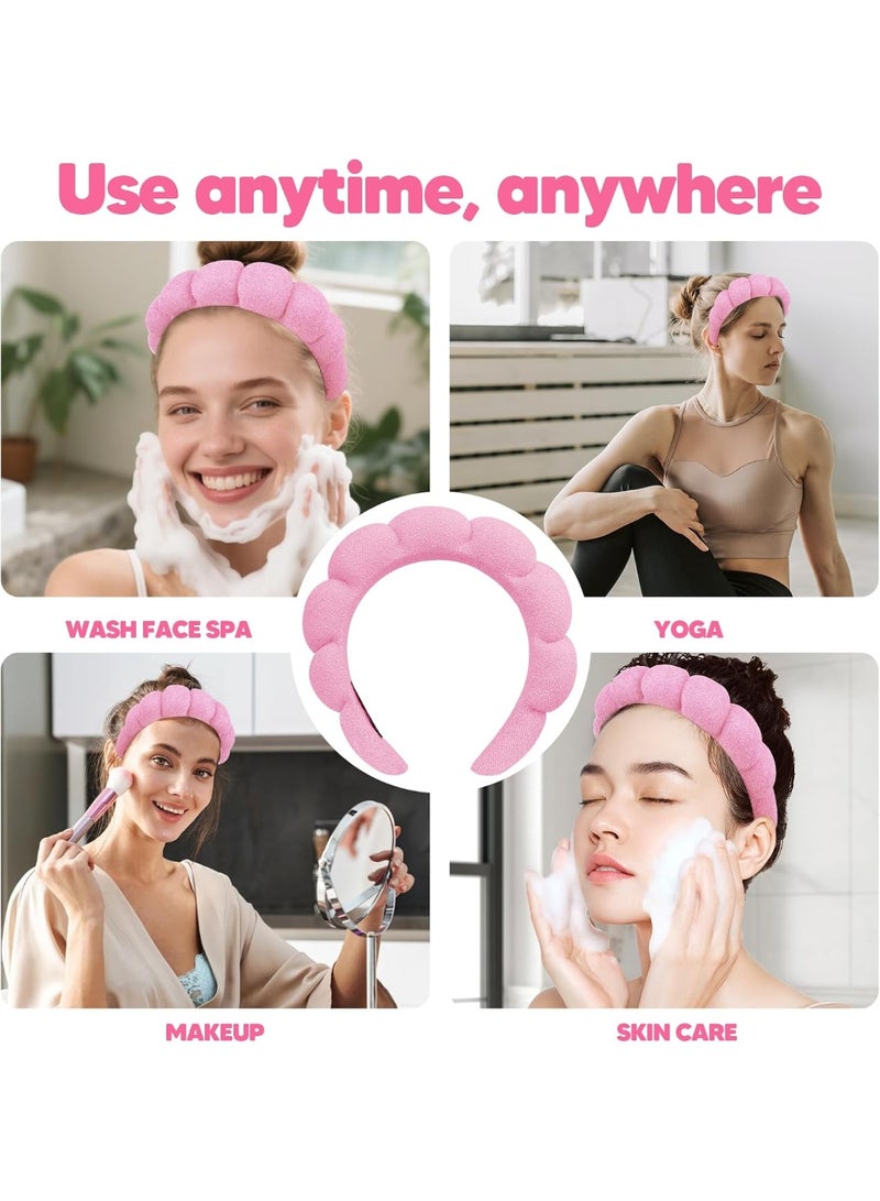 Wristband Set for Face Washing – Soft Terry Cloth Bubble Headband, Puffy Padded Headwear Non Slip Thick Hair Accessory (pink ) - Image 4