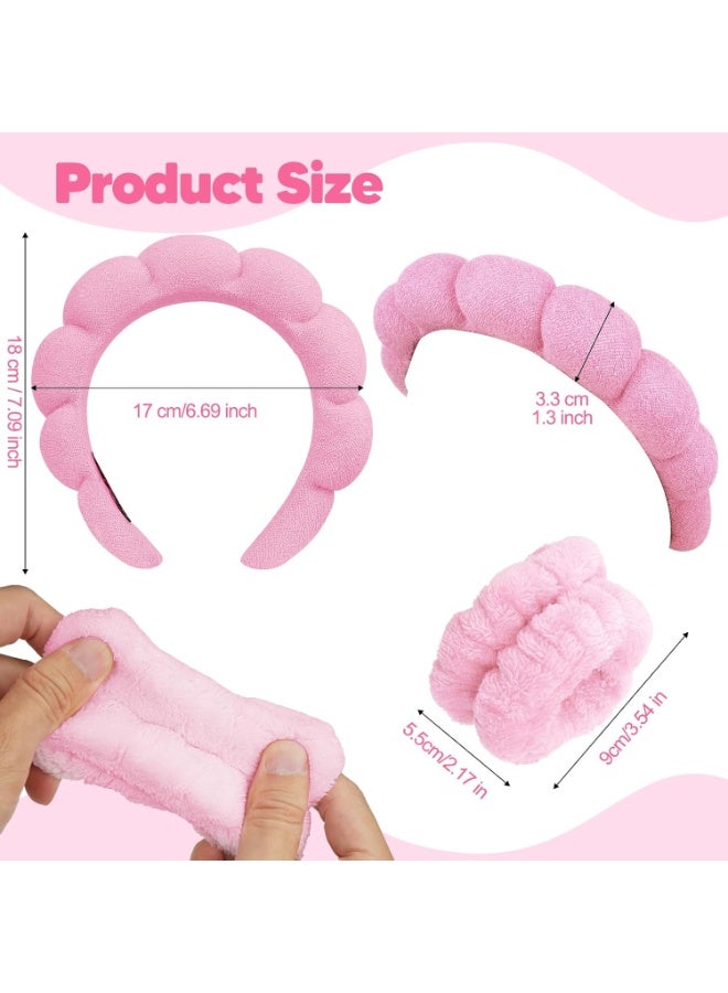 Wristband Set for Face Washing – Soft Terry Cloth Bubble Headband, Puffy Padded Headwear Non Slip Thick Hair Accessory (pink ) - Image 3