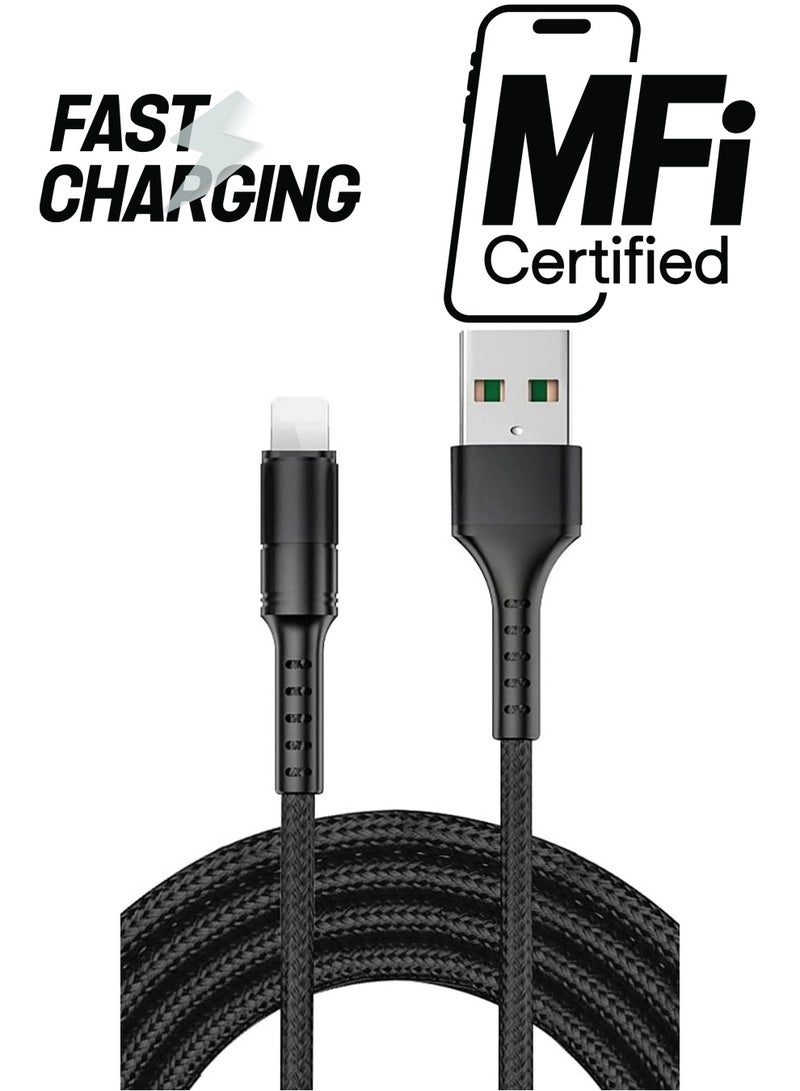 Nylon fast charging cable, 3A lighting charger cable, CE, FCC, ROSH Certified, compatible with iPhone13 /iPhone13 mini/iPhone 13 Pro/iPhone13 Pro Max (Black, 1.2M) - Image 1