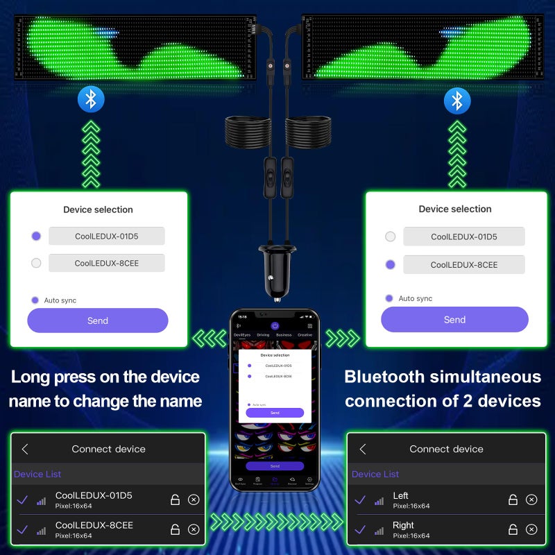 GOTUS 2Pcs Devil Eyes Light for Cars,Flexible Scrolling Programmable LED Signs,LED Eyes for Truck Windshield,Custom Editor Colours,Animations,Text - Image 2