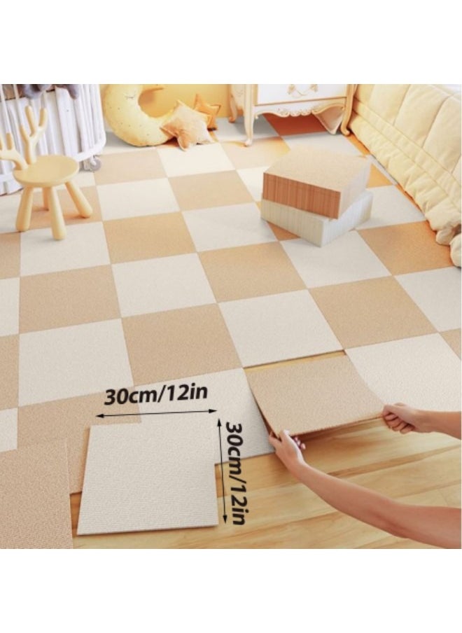 GGEROU - 10Pcs Carpet Tile Self Adhesive Carpet Tile Self Adhesive Carpet Washable Commercial Carpet Flooring Tiles 30*30cm Beige - Image 1