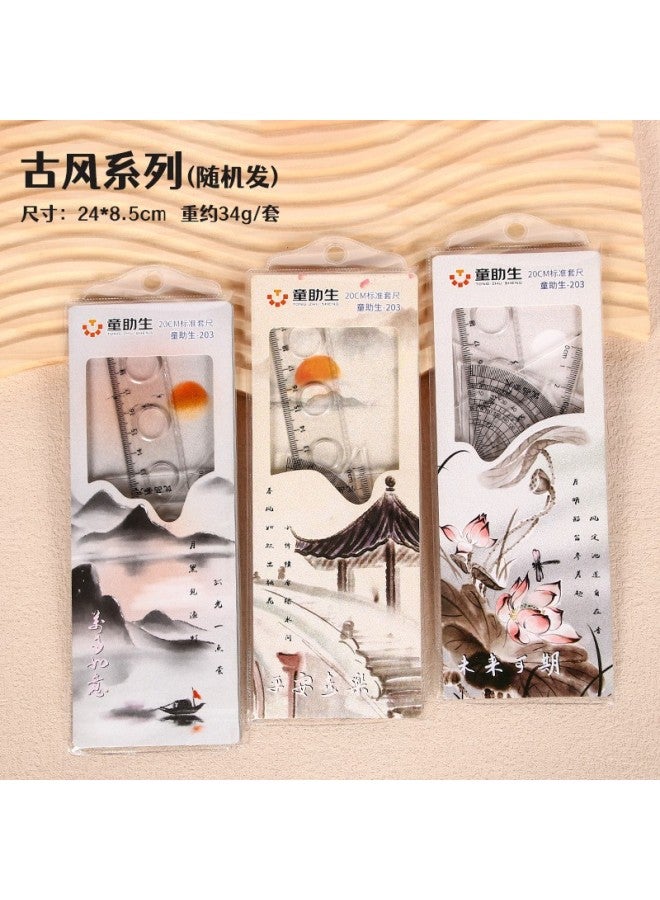 HELPS Cute Cartoon Set Of Rulers For Students, Multifunctional Triangle Ruler, Protractor, Four-piece Set, Soft Ruler - Image 1