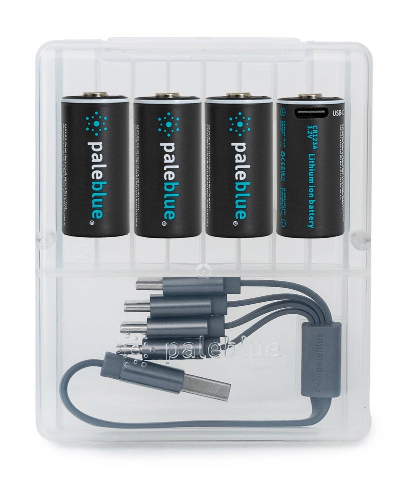 paleblue CR123A Rechargeable Li-Ion Batteries (4-Pack) with USB-A to USB-C Cable; 3V, 2580mWh/860mAh, Fast Charging Under 1.6 Hours, 1000+ Cycles, LED Charge Indicator, High-Capacity Lithium Batteries, No External Charger Needed - Image 1