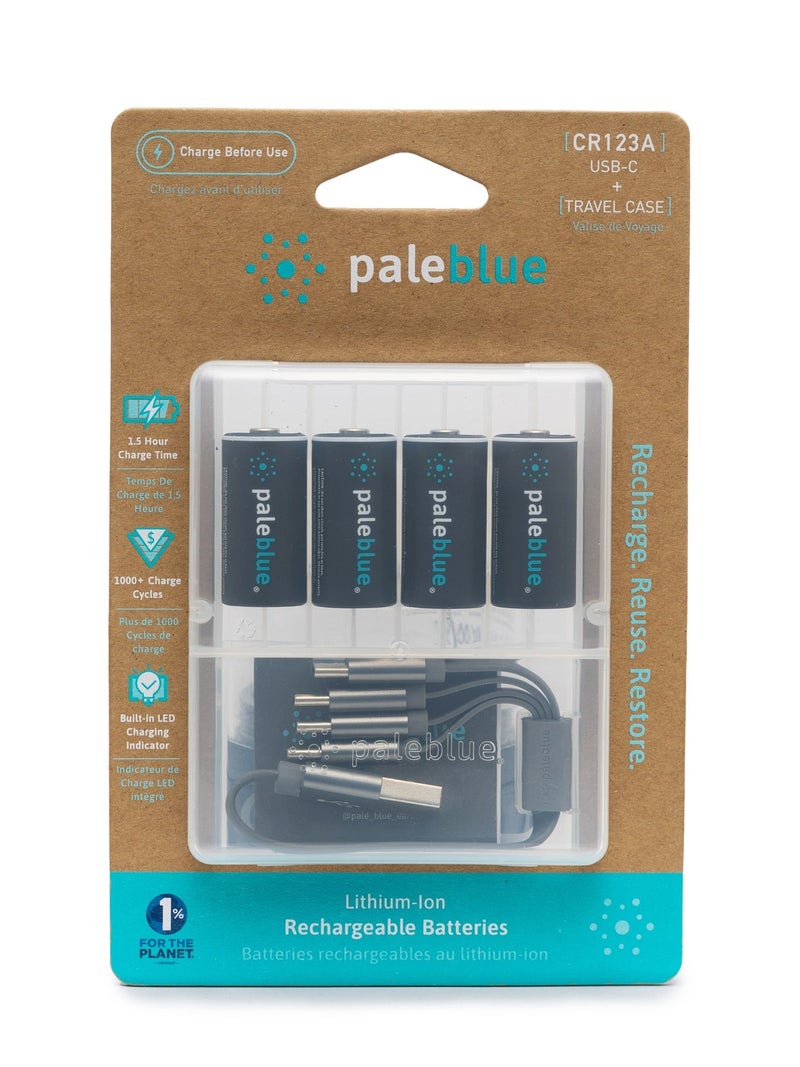 paleblue CR123A Rechargeable Li-Ion Batteries (4-Pack) with USB-A to USB-C Cable; 3V, 2580mWh/860mAh, Fast Charging Under 1.6 Hours, 1000+ Cycles, LED Charge Indicator, High-Capacity Lithium Batteries, No External Charger Needed - Image 5