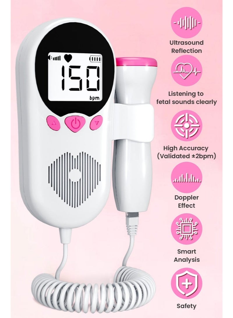 Portable Ultrasound Doppler Fetal Heart Rate Monitor - Baby Heartbeat Monitor Doppler with HD LCD Screen, Safe Prenatal Device for Moms - Image 4