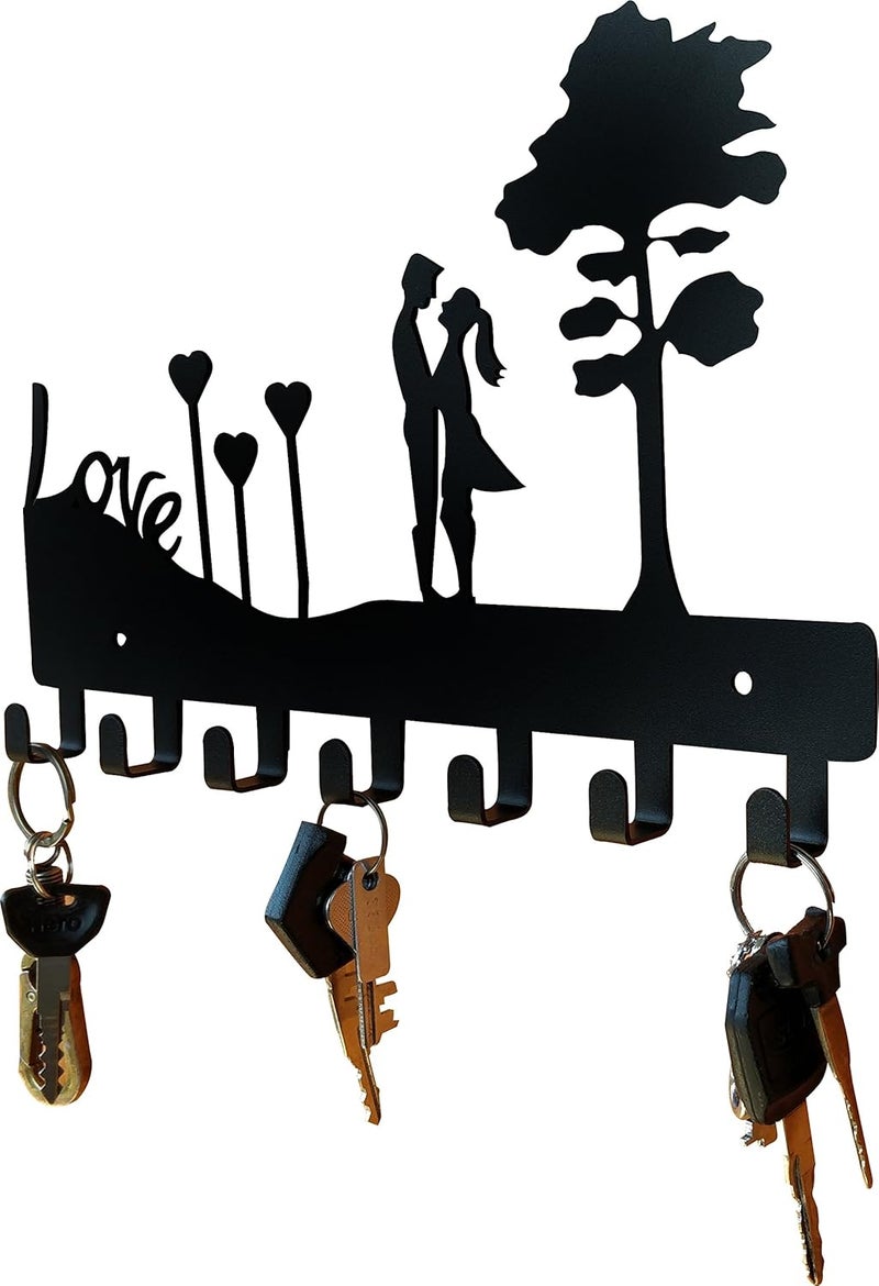 HeavenlyKraft HeavenlyKraft Love Couple Steel Metal Key Holder with 7 Hooks 2 Years Warranty Black - Image 3