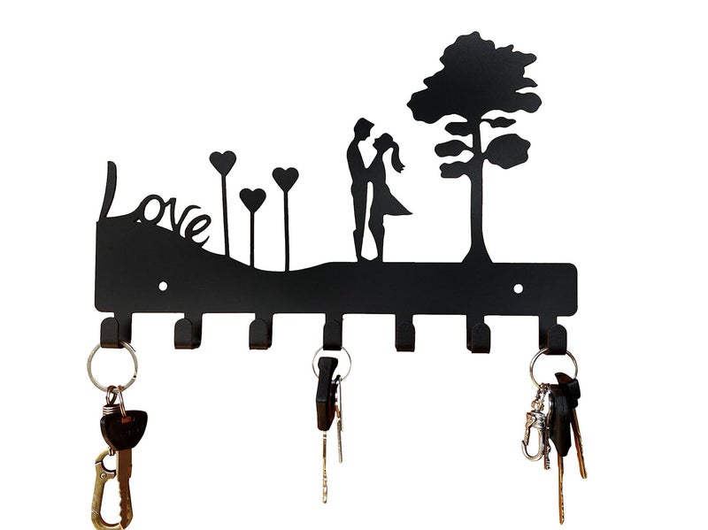 HeavenlyKraft HeavenlyKraft Love Couple Steel Metal Key Holder with 7 Hooks 2 Years Warranty Black - Image 1