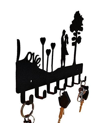 HeavenlyKraft HeavenlyKraft Love Couple Steel Metal Key Holder with 7 Hooks 2 Years Warranty Black - Image 2
