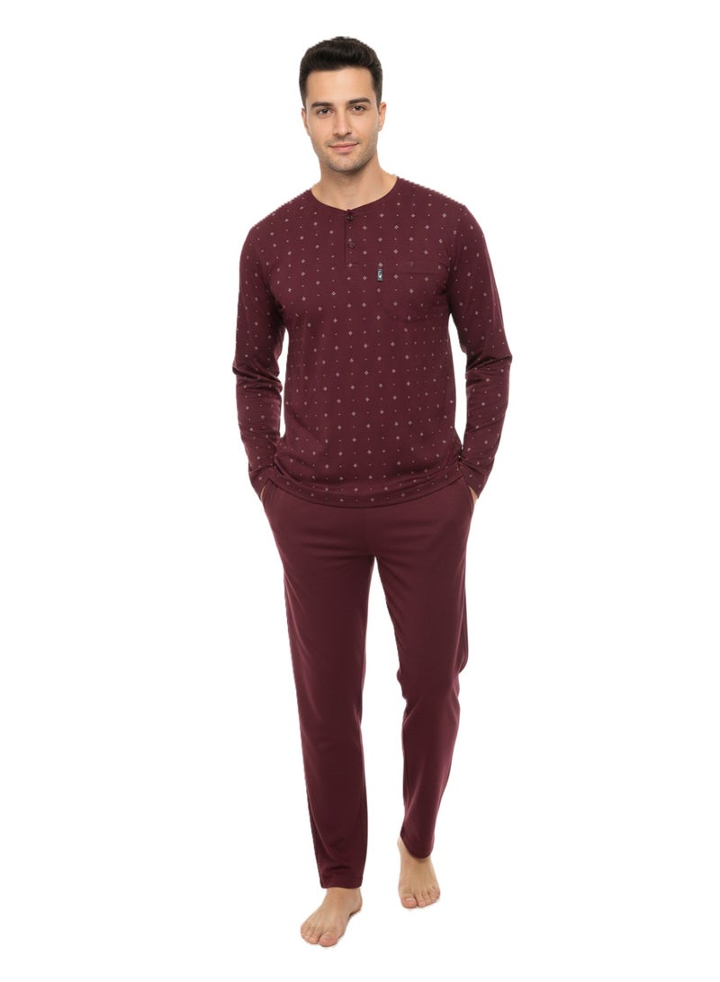 Men Summer Pajama Set Printed Top & Plain Bottom