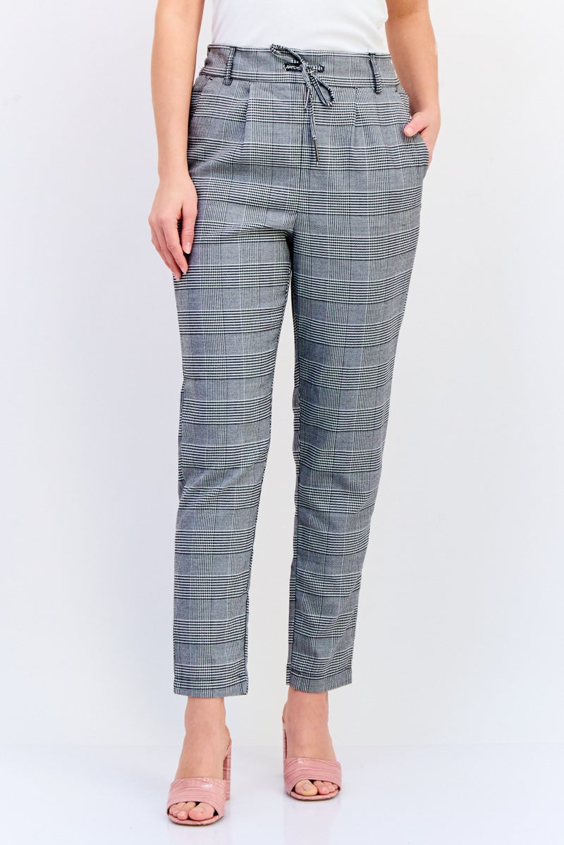 ONLY Women Regular Fit Checkered Straight Leg Pants, Grey  - Image 1