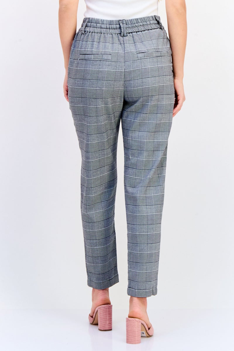 ONLY Women Regular Fit Checkered Straight Leg Pants, Grey  - Image 4