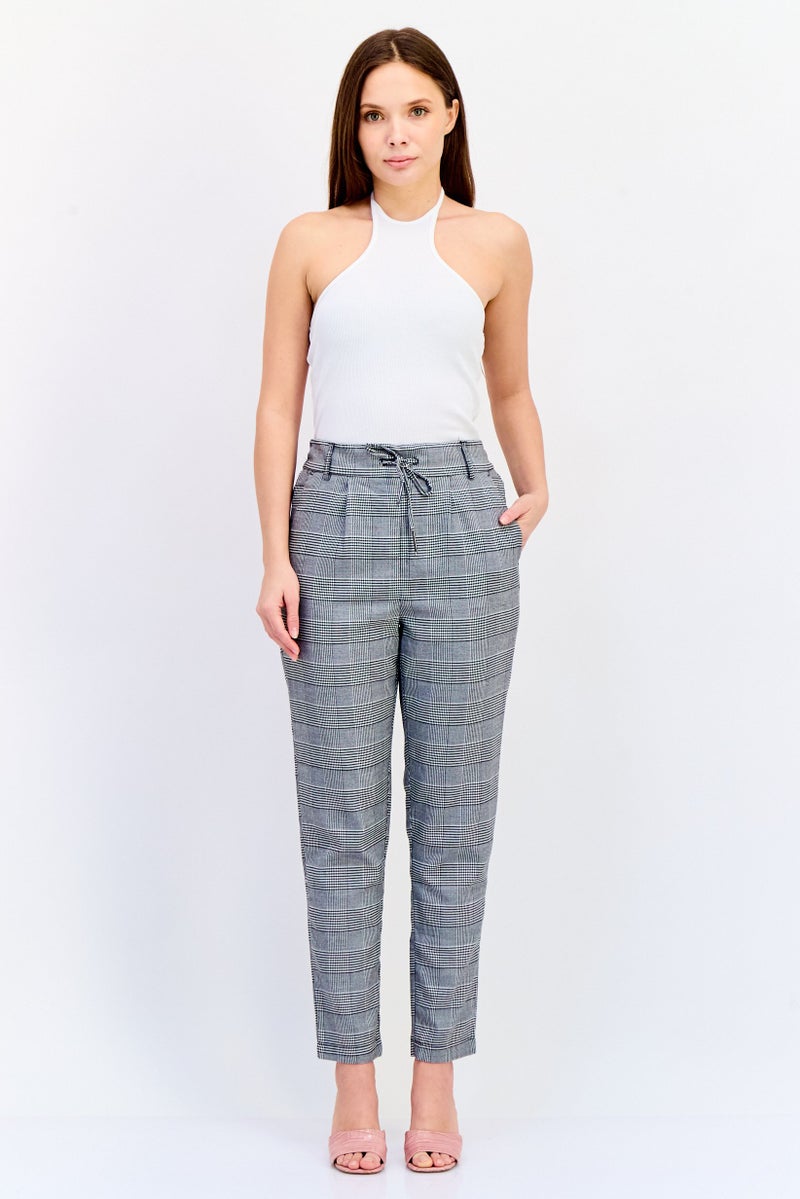 ONLY Women Regular Fit Checkered Straight Leg Pants, Grey  - Image 2