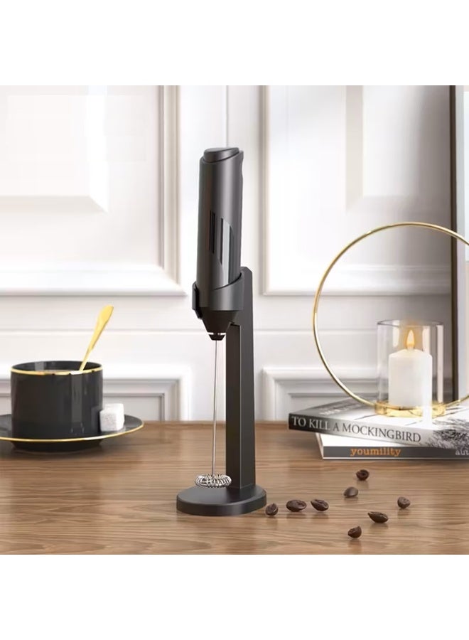HIAS Milk Frother with Stand | Handheld Battery-Operated Foam Maker for Latte, Cappuccino &, Coffee, Frappe, Matcha and Hot Chocolate | Stainless Steel Stand | Coffee Whisk & Drink Mixer - Image 1