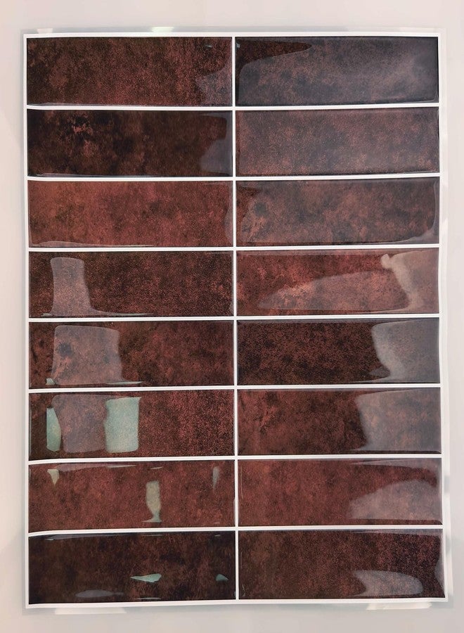 Alwayspon 10 ورقات 12 بوصة × 12 بوصة بلاط حائط من الفينيل ثلاثي الأبعاد باللون الأحمر العتيق، ملصقات ذاتية اللصق قابلة للتقشير واللصق على بلاط مترو الأنفاق لجدار المطبخ والحمام - Image 3