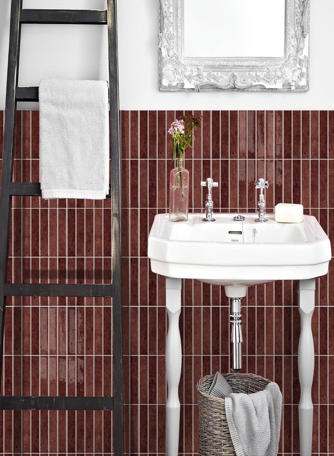 Alwayspon 10 ورقات 12 بوصة × 12 بوصة بلاط حائط من الفينيل ثلاثي الأبعاد باللون الأحمر العتيق، ملصقات ذاتية اللصق قابلة للتقشير واللصق على بلاط مترو الأنفاق لجدار المطبخ والحمام - Image 5