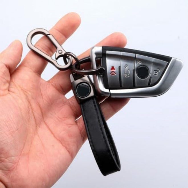 YILANJIN Genuine Leather Car Keychain, Universal Key Fob Keychain Leather Key Chain Holder, 360 Degree Rotatable, with Anti-lost D-ring, 1 Keyrings - Black (Carabiner Clip),4.45 inches - Image 4