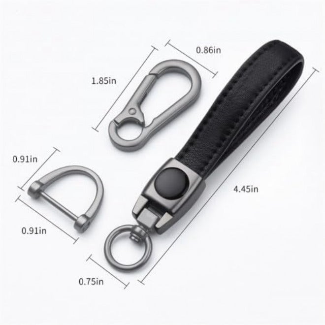 YILANJIN Genuine Leather Car Keychain, Universal Key Fob Keychain Leather Key Chain Holder, 360 Degree Rotatable, with Anti-lost D-ring, 1 Keyrings - Black (Carabiner Clip),4.45 inches - Image 2