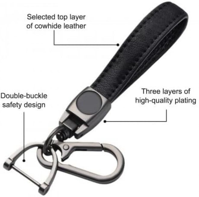 YILANJIN Genuine Leather Car Keychain, Universal Key Fob Keychain Leather Key Chain Holder, 360 Degree Rotatable, with Anti-lost D-ring, 1 Keyrings - Black (Carabiner Clip),4.45 inches - Image 5