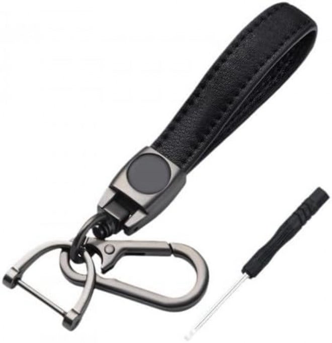 YILANJIN Genuine Leather Car Keychain, Universal Key Fob Keychain Leather Key Chain Holder, 360 Degree Rotatable, with Anti-lost D-ring, 1 Keyrings - Black (Carabiner Clip),4.45 inches - Image 1